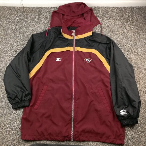 Vintage San Francisco 49ers Jacket Starter Pro Line Packable Hood Mens 2XL